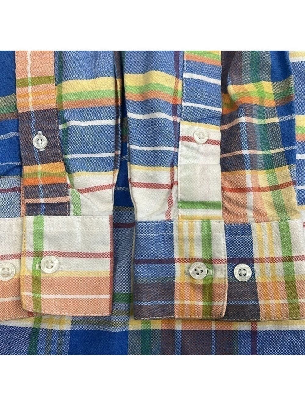 Rockies Cotton Shirt Button-Down Yellow/Blue Plaid Long Sleeve Rounded Hem Top - Picture 7 of 12